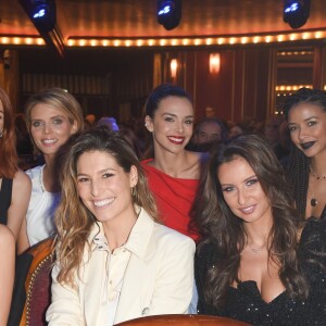 Exclusif - Maëva Coucke (Miss France 2018), Sylvie Tellier, Marine Lorphelin (Miss France 2013), Alicia Aylies (Miss France 2017), Camille Cerf (Miss France 2015), Laury Thilleman (Miss France 2011), Malika Ménard (Miss France 2010), Vaimalama Chaves (Miss France 2019) - Participation exceptionnelle de Iris Mittenaere dans la revue Spectacle "Fashion Freak Show" aux Folies Bergère à Paris le 13février 2019. © Coadic Guirec/Bestimage