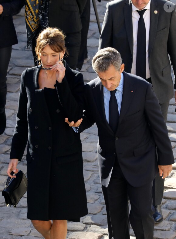 Nicolas Sarkozy et Carla Bruni Sarkozy - Arrivées à l'hommage national à Charles Aznavour à l'Hôtel des Invalides à Paris. Le 5 octobre 2018 © Jacovides-Moreau / Bestimage