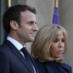 Le président Emmanuel Macron, la première dame Brigitte Macron - Le président de la République française et sa femme accueillent le roi et la reine de Jordanie au palais de l'Elysée à Paris le 29 mars 2019. © Stéphane Lemouton / Bestimage