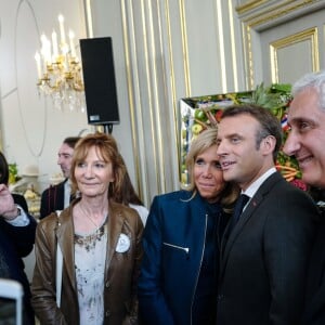 Brigitte Macron, Emmanuel Macron, président de la republique et Stéphane Layani, président du MIN de Rungis. Le président de la République reçoit les métiers de bouche au palais de l'Elysée à Paris, pour la fête du 1er mai. © Xavier Popy / Pool / Bestimage