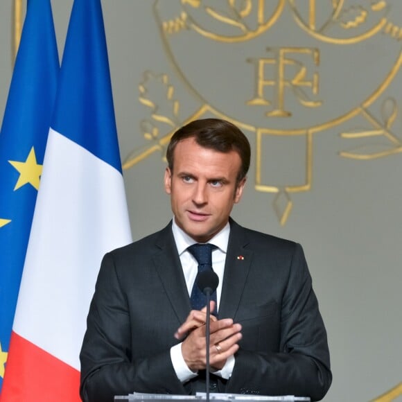 Emmanuel Macron, président de la republique. Le président de la République reçoit les métiers de bouche au palais de l'Elysée à Paris, pour la fête du 1er mai. © Xavier Popy / Pool / Bestimage