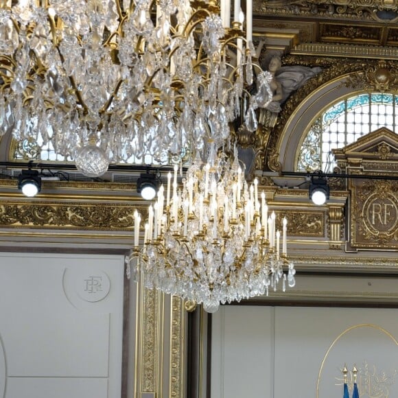 Emmanuel Macron, président de la republique. Le président de la République reçoit les métiers de bouche au palais de l'Elysée à Paris, pour la fête du 1er mai. © Xavier Popy / Pool / Bestimage