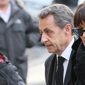 Nicolas Sarkozy, Carla Bruni-Sarkozy - Obsèques de Andrée Sarkozy (mère de N.Sarkozy), dite Dadue née Andrée Mallah, en l'église Saint-Jean-Baptiste à Neuilly-Sur-Seine. Le 18 décembre 2017.