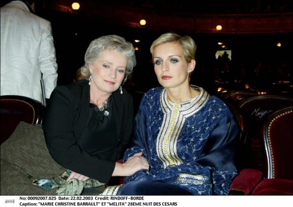 Marie-Christine Barrault et Melita Toscan du Plantier aux César à Paris, le 22 février 2003.  