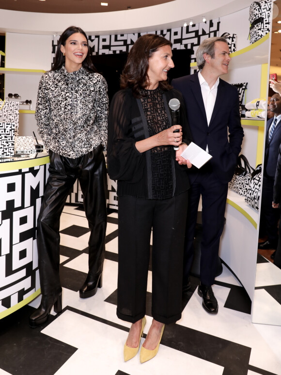 Kendall Jenner, Sophie Delafontaine et Guillaume Houzé assistent à la soirée de lancement de la collection LGP de Longchamp au grand magasin Galeries Lafayette Champs-Élysées. Paris, le 14 mai 2019.