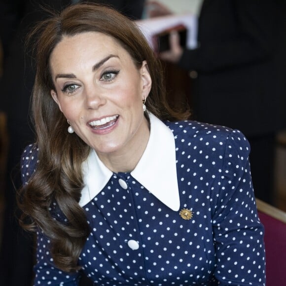 Catherine (Kate) Middleton, duchesse de Cambridge, se rend au Bletchley Park pour assister à l'inauguration d'une exposition dans bâtiment récemment rénové du Teleprinter Building, à l'occasion de son 75e anniversaire du débarquement. Bletchley, 14 mai 2019.