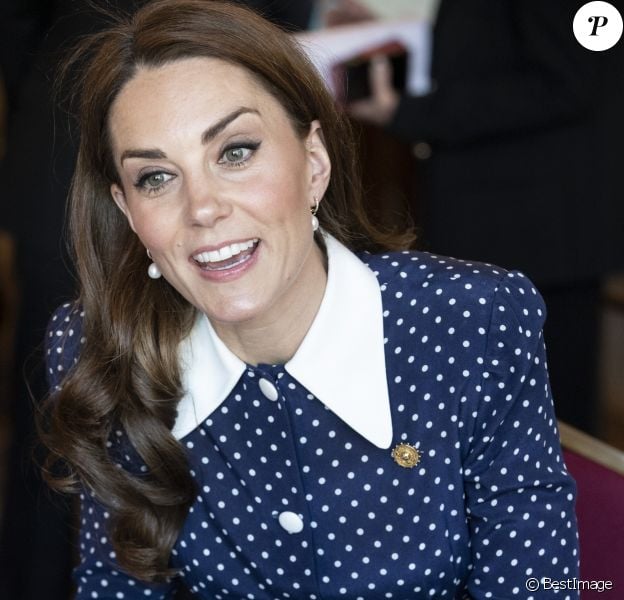 Catherine (Kate) Middleton, duchesse de Cambridge, se rend au Bletchley Park pour assister à l'inauguration d'une exposition dans bâtiment récemment rénové du Teleprinter Building, à l'occasion de son 75e anniversaire du débarquement. Bletchley, 14 mai 2019.