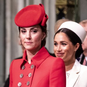 Catherine Kate Middleton, duchesse de Cambridge, Meghan Markle, enceinte, duchesse de Sussex lors de la messe en l'honneur de la journée du Commonwealth à l'abbaye de Westminster à Londres le 11 mars 2019.