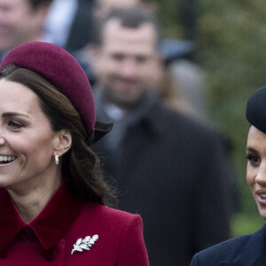 Catherine Kate Middleton, la duchesse de Cambridge et Meghan Markle, la duchesse de Sussex enceinte - La famille royale britannique se rend à la messe de Noël à l'église Sainte-Marie-Madeleine à Sandringham, le 25 décembre 2018.