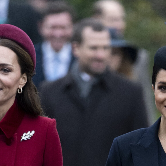 Catherine Kate Middleton, la duchesse de Cambridge et Meghan Markle, la duchesse de Sussex enceinte - La famille royale britannique se rend à la messe de Noël à l'église Sainte-Marie-Madeleine à Sandringham, le 25 décembre 2018.