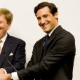 Le prince Nikolaus Furst Blucher von Wahlstatt,, Arthur Wellesley, marquis du Douro, le roi Willem-Alexander des Pays-Bas et le prince Jean-Christophe Napoléon Bonaparte - Des membres de familles royales européennes visitent le "Mémorial 1815" lors des festivités du bicentenaire de la bataille de Waterloo, le 18 juin 2015