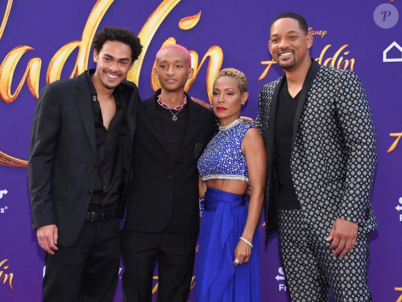Trevor, Jaden, Jada Pinkett et Will Smith lors de l'avant-première du film Aladdin à Los Angeles le 21 mai 2019