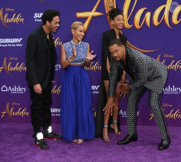 Jada Pinkett, Willow et Will Smith lors de l'avant-première du film Aladdin à Los Angeles le 21 mai 2019
