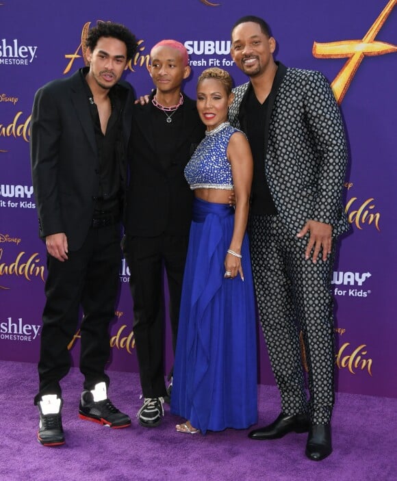 Trevor Smith, Jaden Smith, Jada Pinkett Smith et Will Smith lors de l'avant-première du film Aladdin à Los Angeles le 21 mai 2019