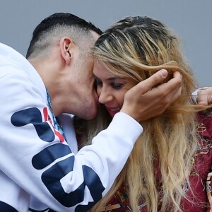 Exclusif - Marion Bartoli et son nouveau compagnon le joueur de football belge Yahya Boumediene s'embrassent dans les tribunes des Internationaux de France de Tennis de Roland Garros à Paris. 22 Mai 2019