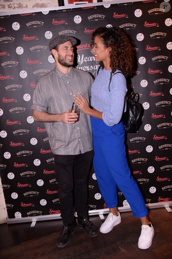 Exclusif - Flora Coquerel (Miss France 2014) et son compagnon Ugo Ciulla lors de la soirée du 10ème anniversaire du restaurant Schwartz's Deli au 7 Avenue d'Eylau dans le 16ème arrondissement de Paris le 27 mai 2019. © Rachid Bellak/Bestimage