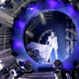 Mylène Farmer sur la scène de Bercy, à Paris, pour la première date de la tournée Timeless 2013, le 7 septembre 2013.