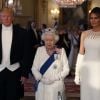 Donald Trump et sa femme Melania avec la reine Elizabeth II au palais de Buckingham à Londres le 3 juin 2019, lors du dîner officiel donné par la monarque à l'occasion de la visite officielle du président américain en Grande-Bretagne.