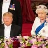 Donald Trump avec la reine Elizabeth II dans la salle de bal au palais de Buckingham à Londres le 3 juin 2019, lors du dîner officiel donné par la monarque à l'occasion de la visite officielle du président américain en Grande-Bretagne.