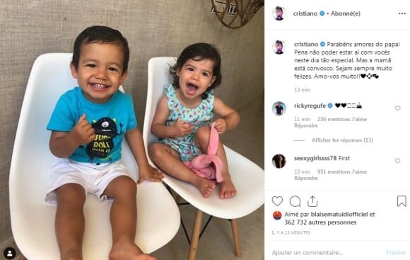 Cristiano Ronalodo souhaite un joyeux anniversaire a ses jumeaux Eva et Mateo qui fêtent leurs deux ans le 5 juin 2019.