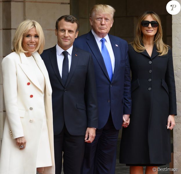 Melania Trump, la première dame Brigitte Macron - 75ème anniversaire du débarquement - Entretien entre le président Donald Trump et le président Emmanuel Macron à la préfecture de Caen le 6 juin 2019. © Eliot Blondet / pool / Bestimage