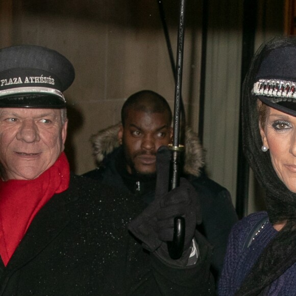 Céline Dion quitte l'hôtel Plaza Athénée après avoir tourné une publicité pour l'Oréal à Paris le 29 janvier 2019.