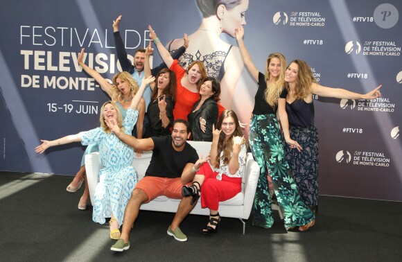 Alexandre Brasseur, Ariane Seguillon, Solène Hébert, Lorie Pester, Ingrid Chauvin, Anne Caillon,Charlotte Valandrey, Maud Baecker, Samy Gharbi, Garance Teillet lors du photocall de la série "Demain nous appartient" lors du 58ème festival de Télévision de Monté-Carlo à Monaco le 16 juin 2018. © Denis Guignebourg / Bestimage