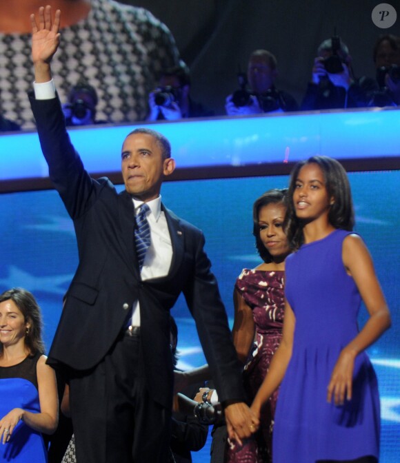 Barack Obama et sa famille, le 6 septembre 2012 à Charlotte (USA).