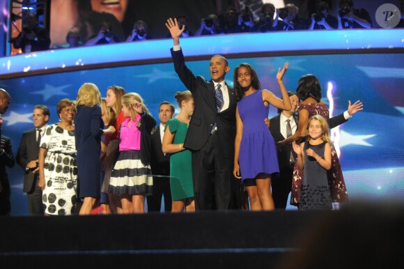 Barack Obama et sa famille à Charlotte (USA) en 2012.