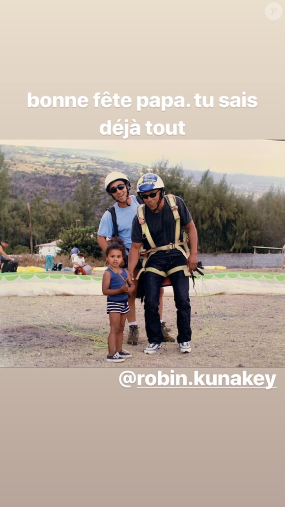 Tina Kunakey souhaite une bonne fête des Pères à son papa Robin Kunakey en story de son compte Isntagram, le 16 juin 2019.