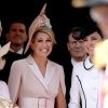 La duchesse Camilla de Cornouailles, la reine Maxima des Pays-Bas et la duchesse Catherine de Cambridge le 17 juin 2019 au château de Windsor lors des cérémonies de l'ordre de la Jarretière, qui compte le roi Felipe VI d'Espagne et le roi Willem-Alexander des Pays-Bas comme nouveaux chevaliers "étrangers" (surnuméraires).