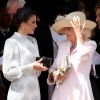 La reine Letizia d'Espagne et la duchesse Camilla de Cornouailles le 17 juin 2019 au château de Windsor lors des cérémonies de l'ordre de la Jarretière, qui compte le roi Felipe VI d'Espagne et le roi Willem-Alexander des Pays-Bas comme nouveaux chevaliers "étrangers" (surnuméraires).