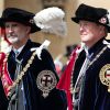 Le roi Felipe VI d'Espagne et le roi Willem-Alexander des Pays-Bas le 17 juin 2019 au château de Windsor lors des cérémonies de l'ordre de la Jarretière, qui compte le roi Felipe VI d'Espagne et le roi Willem-Alexander des Pays-Bas comme nouveaux chevaliers "étrangers" (surnuméraires).