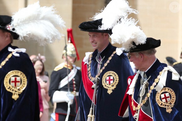 Le prince William et le prince Charles le 17 juin 2019 au château de Windsor lors des cérémonies de l'ordre de la Jarretière, qui compte le roi Felipe VI d'Espagne et le roi Willem-Alexander des Pays-Bas comme nouveaux chevaliers "étrangers" (surnuméraires).