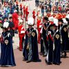 La princesse Anne, le prince Andrew, le prince Edward, la roi Felipe VI d'Espagne et le roi Willem-Alexander des Pays-Bas le 17 juin 2019 au château de Windsor lors des cérémonies de l'ordre de la Jarretière, qui compte le roi Felipe VI d'Espagne et le roi Willem-Alexander des Pays-Bas comme nouveaux chevaliers "étrangers" (surnuméraires).