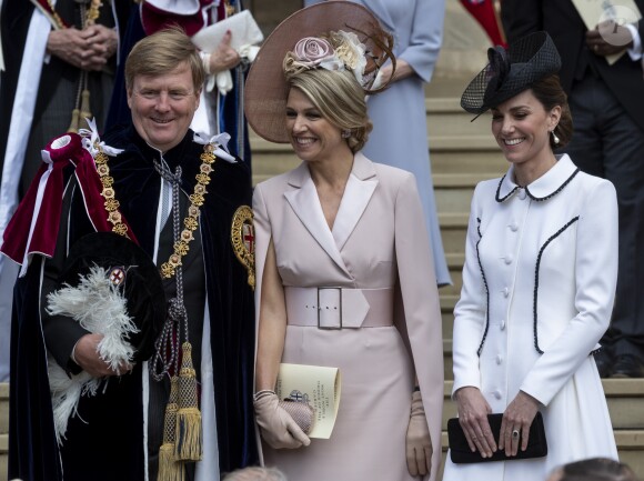 Le roi Willem-Alexander et la reine Maxima des Pays-Bas, Catherine (Kate) Middleton, duchesse de Cambridge, lors de la cérémonie annuelle de l'Ordre de la Jarretière (Garter Service) au château de Windsor - Windsor