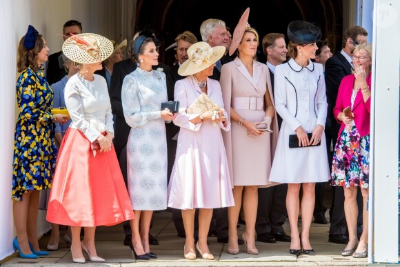 La reine Letizia d'Espagne, Sophie Rhys-Jones, comtesse de Wessex, Camilla Parker Bowles, duchesse de Cornouailles, la reine Maxima des Pays-Bas, Catherine (Kate) Middleton, duchesse de Cambridge, lors de la cérémonie annuelle de l'Ordre de la Jarretière (Garter Service) au château de Windsor. 17/06/2019 - Windsor