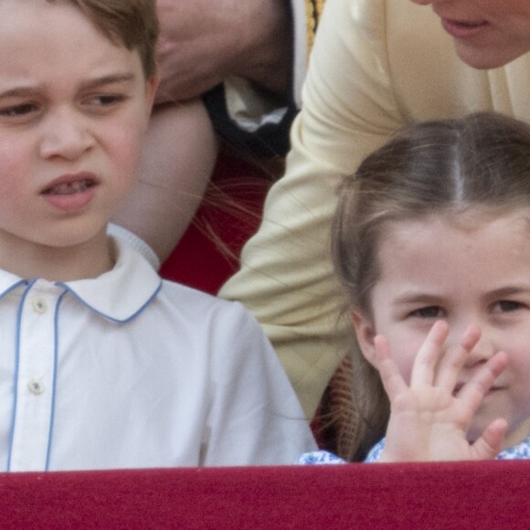 Catherine (Kate) Middleton, duchesse de Cambridge, le prince George de Cambridge la princesse Charlotte de Cambridge - La famille royale au balcon du palais de Buckingham lors de la parade Trooping the Colour 2019, célébrant le 93ème anniversaire de la reine Elisabeth II, Londres, le 8 juin 2019.