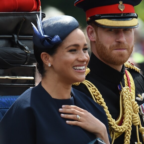 Le prince Harry, duc de Sussex, et Meghan Markle, duchesse de Sussex, première apparition publique de la duchesse depuis la naissance du bébé royal Archie lors de la parade Trooping the Colour 2019, célébrant le 93ème anniversaire de la reine Elisabeth II, au palais de Buckingham, Londres, le 8 juin 2019.