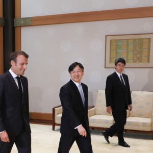 Le président de la République française Emmanuel Macron, sa femme la Première Dame Brigitte Macron, l'empereur du Japon Naruhito et l'impératrice du Japon Masako - Entretien du président de la République française et sa femme la Première Dame avec l'empereur du Japon et l'impératrice du Japon au palais impérial de Tokyo, Japon, le 27 juin 2019. © Ludovic Marin/Pool/Bestimage