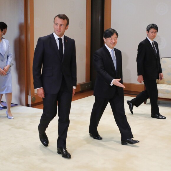 Le président de la République française Emmanuel Macron, sa femme la Première Dame Brigitte Macron, l'empereur du Japon Naruhito et l'impératrice du Japon Masako - Entretien du président de la République française et sa femme la Première Dame avec l'empereur du Japon et l'impératrice du Japon au palais impérial de Tokyo, Japon, le 27 juin 2019. © Ludovic Marin/Pool/Bestimage