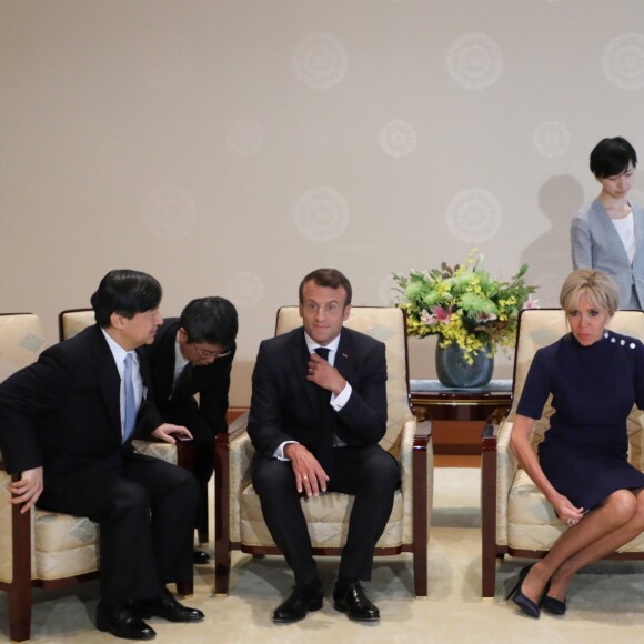 Le président de la République française Emmanuel Macron, sa femme la Première Dame Brigitte Macron, l'empereur du Japon Naruhito et l'impératrice du Japon Masako - Entretien du président de la République française et sa femme la Première Dame avec l'empereur du Japon et l'impératrice du Japon au palais impérial de Tokyo, Japon, le 27 juin 2019. © Ludovic Marin/Pool/Bestimage