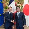 Le Premier ministre japonais Shinzo Abe reçoit le président de la République française Emmanuel Macron pour une réunion au palais Kantei à Tokyo, Japon, le 26 juin 2019. © Jacques Witt/Pool/Bestimage
