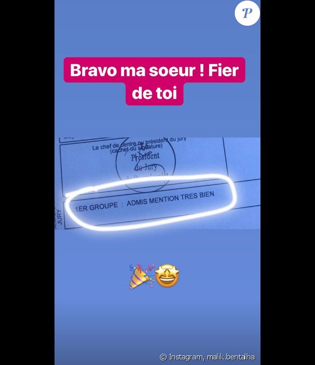 Malik Bentalha félicite sa soeur sur Instagram.