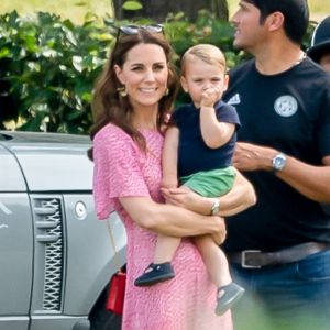 Catherine (Kate) Middleton, duchesse de Cambridge et le prince Louis de Cambridge lors d'un match de polo de bienfaisance King Power Royal Charity Polo Day à Wokinghan, comté de Berkshire, Royaume Uni, le 10 juillet 2019.