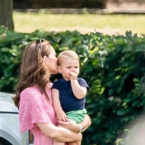 Catherine (Kate) Middleton, duchesse de Cambridge et le prince Louis de Cambridge lors d'un match de polo de bienfaisance King Power Royal Charity Polo Day à Wokinghan, comté de Berkshire, Royaume Uni, le 10 juillet 2019.