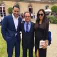 Adil Rami et Sidonie Biémont pose avec François Hollande à l'Elysée pour l'Euro 2016.