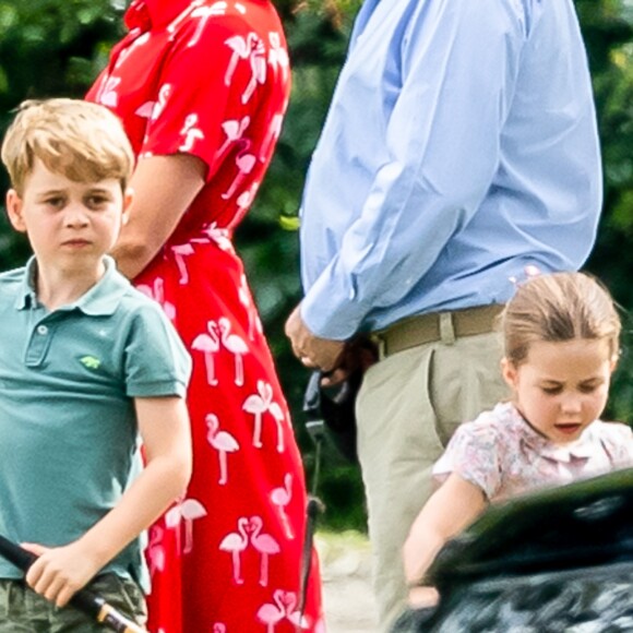 Le prince George de Cambridge et sa soeur la princesse Charlotte de Cambridge lors d'un match de polo de bienfaisance King Power Royal Charity Polo Day à Wokinghan, comté de Berkshire, Royaume Uni, le 10 juillet 2019.