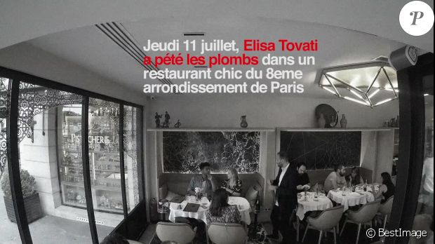 Elisa Tovati &quot;pète les plombs&quot; dans un téblissement du 8e arrondissement de Paris, le 11 juillet 2019. Il s&#039;agissait en réalité d&#039;une promotion pour son dernier clip.
