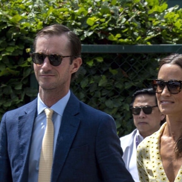 Pippa Middleton Matthews et son mari James Matthews arrivent à Wimbledon à Londres, le 12 juillet 2019.